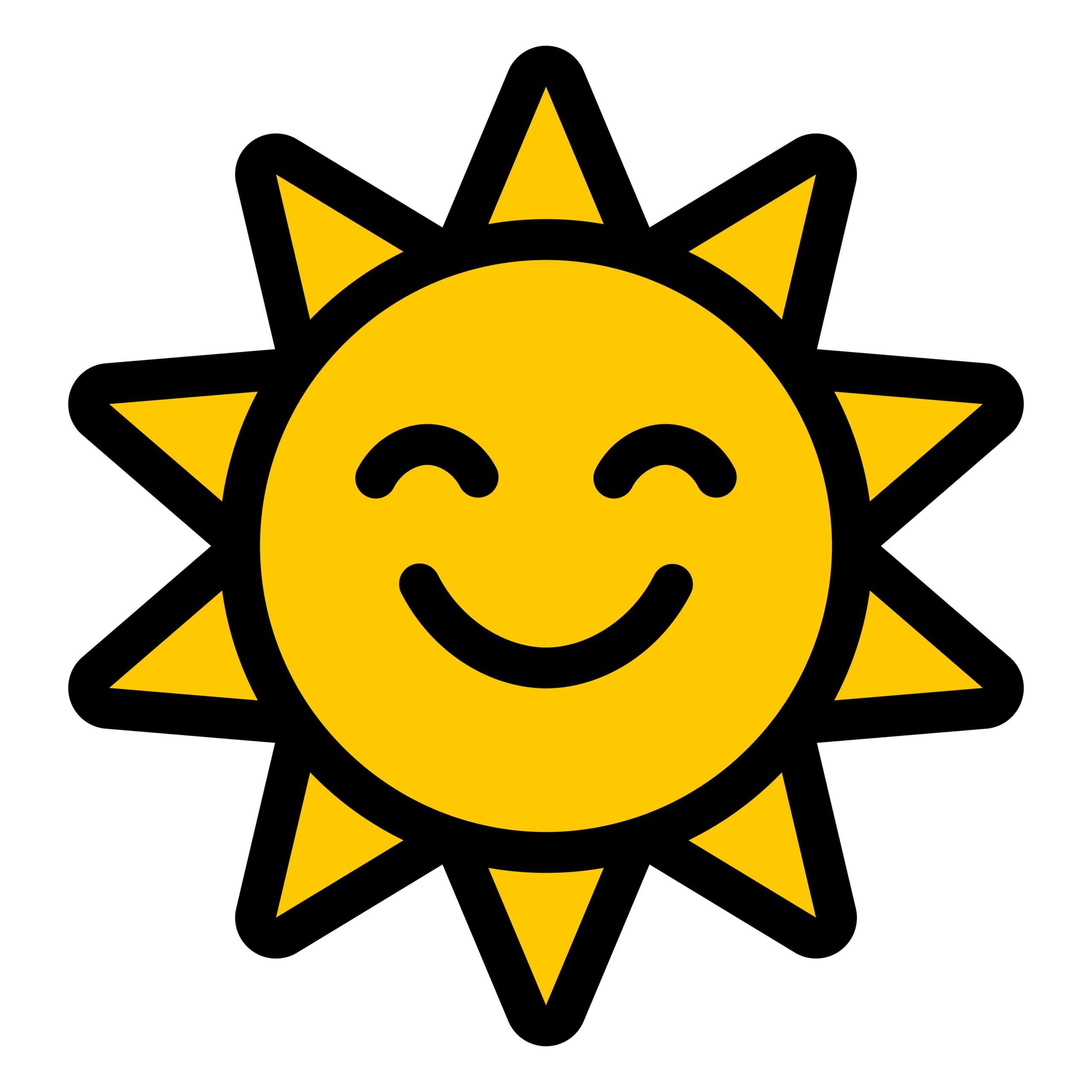 Soleil souriant stylisé jaune et noir